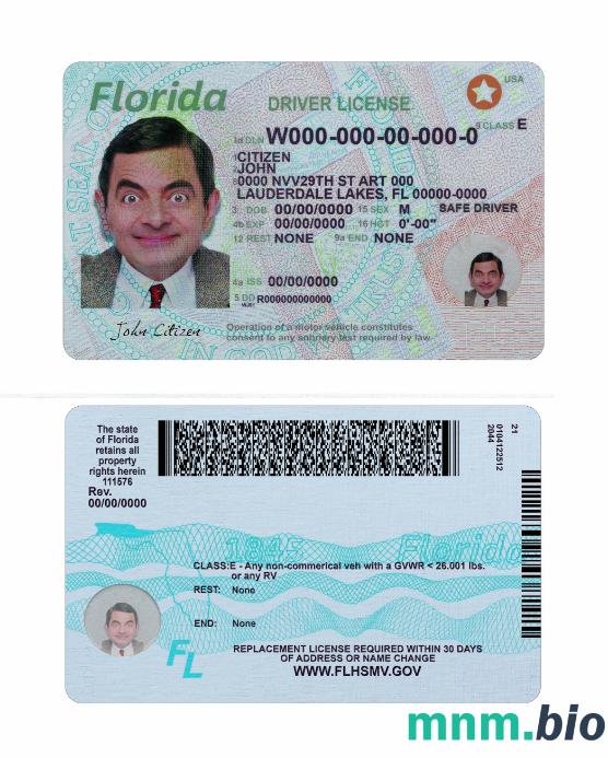 Prawo jazdy USA Florida 2018-obecnie ze wszystkimi czcionkami